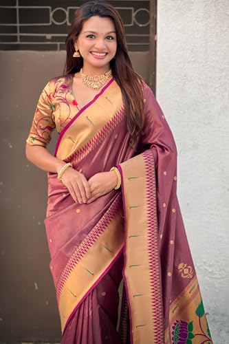 Image of SGF11 Women's Paithani Soft Lichi Silk Kanjivaram Sarees With Blouse Piece