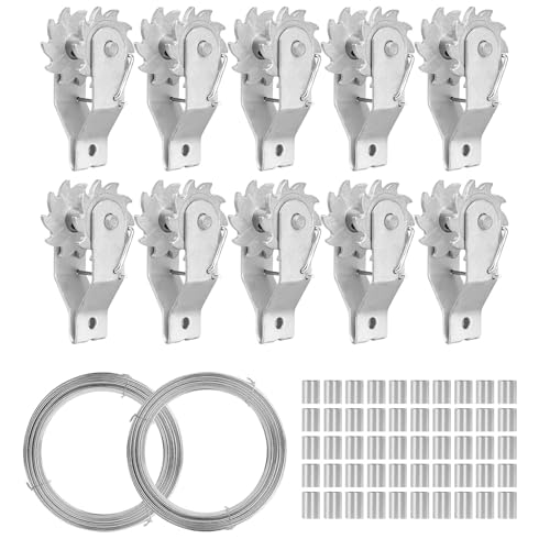 Electric Fence Wire Tensioner Strainer Kit, 200ft Galvanised Fence Wire with 10 pcs Inline Ratchet Tensioner Heavy Duty, Aluminum Sleeves for Farm, Outdoors, Yards,Garden