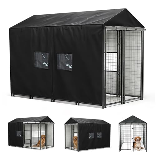 Schleuder Outdoor Dog Kennel Cover,Full Coverage for 8'Dx4'Wx6'H Dog Cages,600D Heavy Duty Waterproof Kennel Cover,Waterproof, Windproof UV Resistant (Cover Only)
