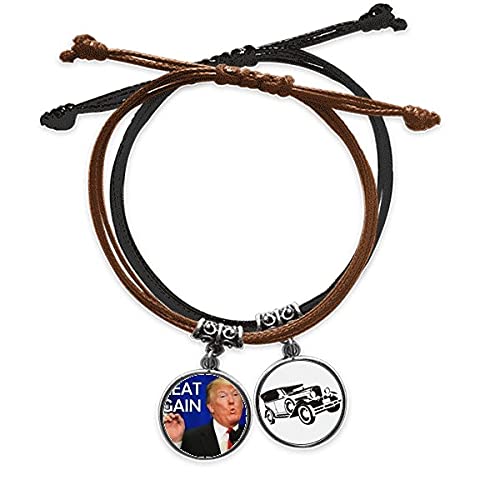 Bracelet corde Trump rigolo ajustable avec chaîne de main en cuir durable