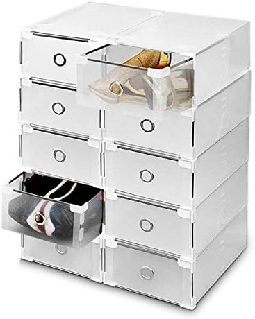 Stackable Shoe Box Plastic Shoe Organiser 10/24pcs Plastic Drawer Shoe Storage Box Clear Stackable Shelf Transparent Cabinet Unit with Lids for Women & Men (10pcs)