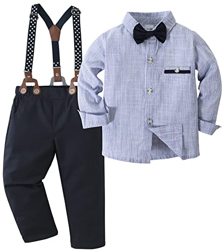CARETOO Toddler Boys Gentleman Outfits Suits, Baby Tuxedo Party Clothes Set+ Suspender Pants +Bow Tie 12 Months-5T