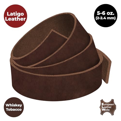 ELW 5-6 oz (2-2.4mm) Latigo Leather Belt Grade Straps | Size: 0.5\"x72\" (1.3x183cm) | Whiskey Tobacco | Full Grain Cowhide, Heavy Duty Holsters, Sheathes, Harness, Saddle, Guitar Straps, Crafts - Thumbnail 4
