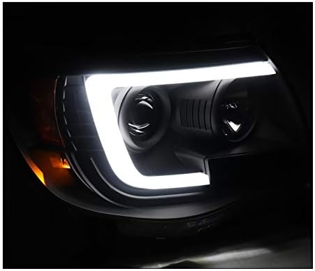 LED Tube Projector Headlights Headlamps Black/Smoke Compatible with 2005-2011 Toyota Tacoma