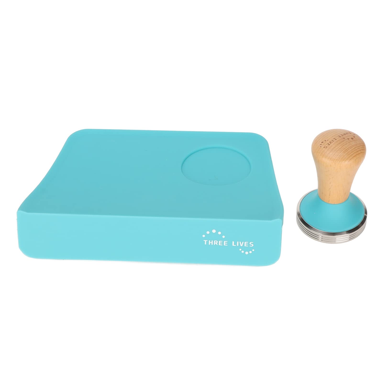 Presse à café manche en bois marteau base plate tapis silicone bleu cuisine