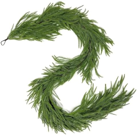 6FT Norfolk Pine Garland, Christmas Artificial Faux Greenery Garland Real Touch Holiday Decorations for Holiday Wreaths, Craft DIY and Home Xmas Decorations
