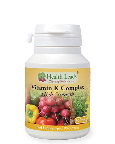 Vitamin K Complex High Strength Food Supplement 450µg x 90 Capsules, Magnesium Stearate Free, Vitamin K contributes to The Maintenance of Normal Bones & Normal Blood clotting, Made in Wales