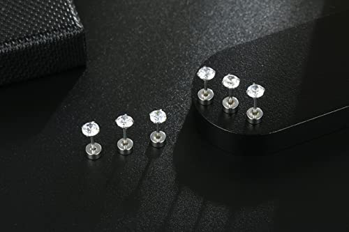 Lylymimi Surgical Steel Flat Back Stud Cartilage Earring For Women Cubic Zirconia Earrings Sets For Multiple Piercing With Tiny Twist Screw Backs 2Mm 3Mm 4Mm #TOP4
