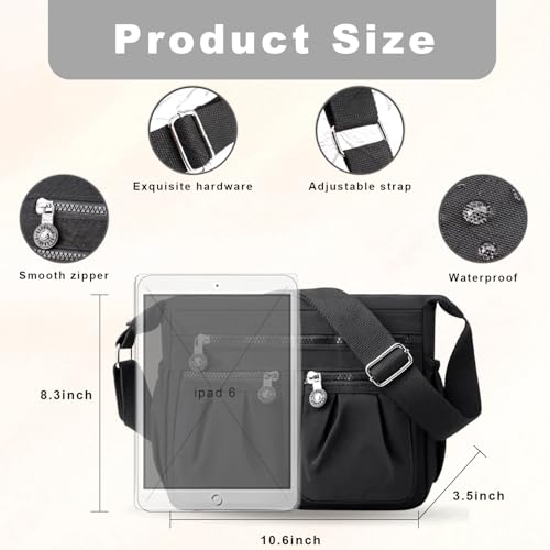 Simcat Crossbody Bag for Women, Multiple Pockets Shoulder Handbags, Ladies Crossbody Purse, Waterproof Nylon Messenger Bag2