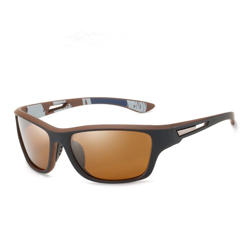BSLVWG Polarised Sports Sunglasses for Men Women Cool Driving Sunglasses Cycling Running Hiking Golf Fishing Goggles Unbreakable Frame UV400 Protection (Brown Black)