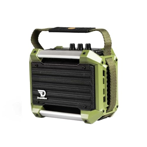 Dreamwave Rockstar Mini Bluetooth Speaker, 29-Hour Continuous Playback, Silicone Grip Carry Strap, mic-Compatible for Karaoke, Portable Speaker Ideal for Beaches, Pools and Street jams（Green）