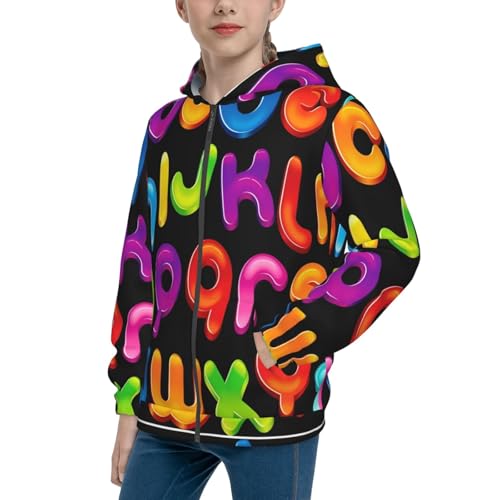 Alphabet Theme Kids Pullover Hoodies Boys Zip Up Sweatshirts Girls Athletic Clothes with Pocket
