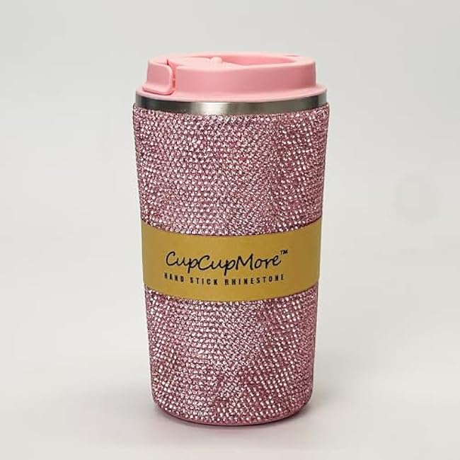 17 oz Bling Pink Rhinestone Stainless Steel Coffee Tumbler,Shiny Travel Insulated Coffee Mug with Lid, Reusable Spill Proof Coffee Cup,Portable Thermal Mug for Hot and Cold
