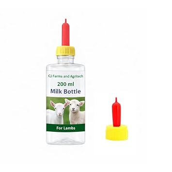 Goat & Sheep Milk Feeding Bottle with Spare Nipple | Easy Feeding Solution for Lambs & Kids | Durable 200 ml Capacity