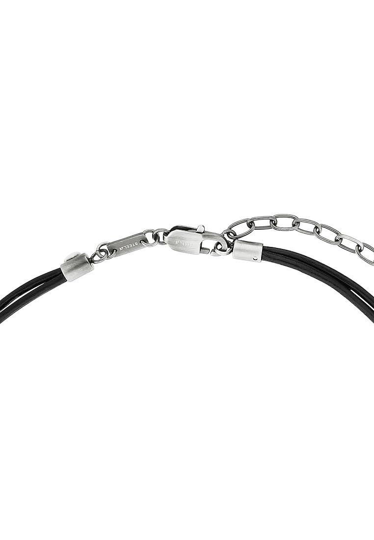 s.Oliver Kette mit Anhänger Edelstahl Leder Herren Halsschmuck, 45+5 cm, Silber, Kommt in Schmuck Geschenk Box, 2038006