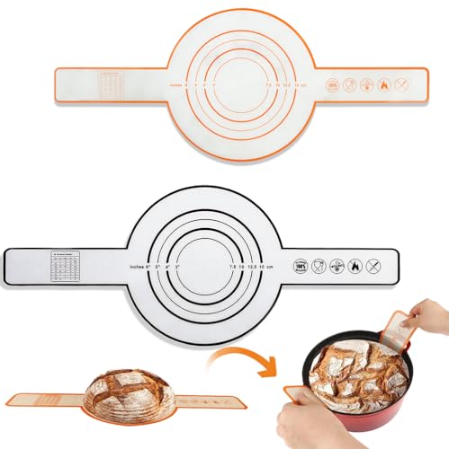 Oxmestus Silicone Bread Sling for Dutch Oven 2 PCS, Non-Stick Reusable Silicone Baking Mat,Easy Clean Silicone Bread Sling with Long Handles,Sourdough Bread Baking Supplies for Transfer Dough, medium