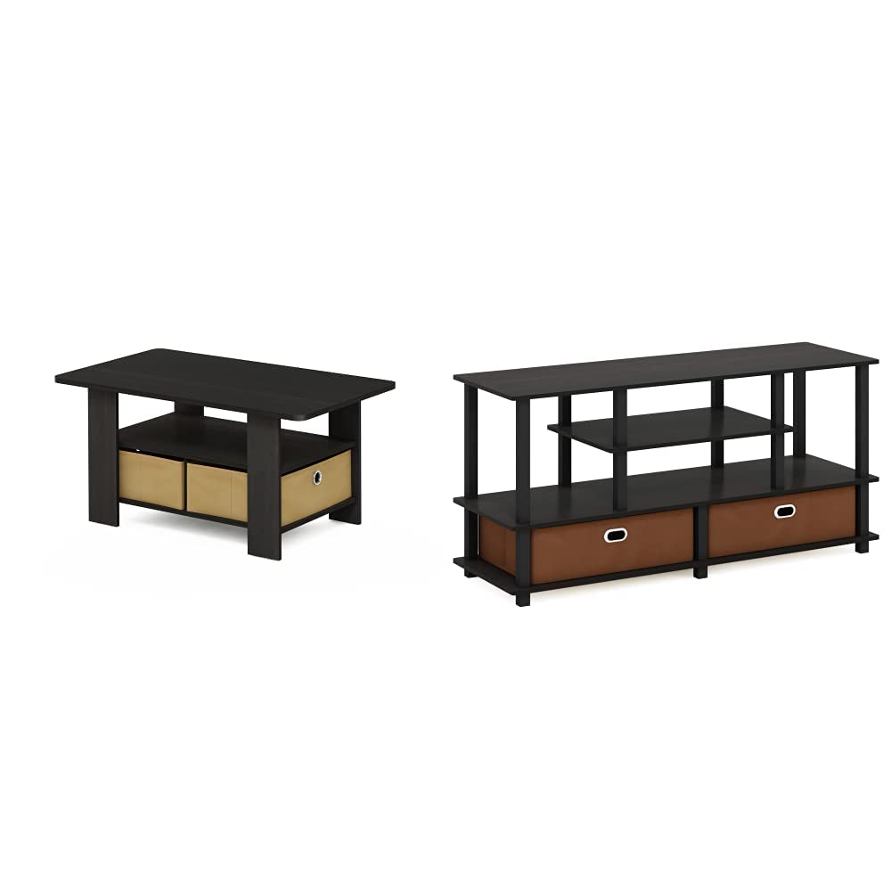 Furinno Coffee Table with Bins, Espresso/Brown & Jaya TV Stand for up