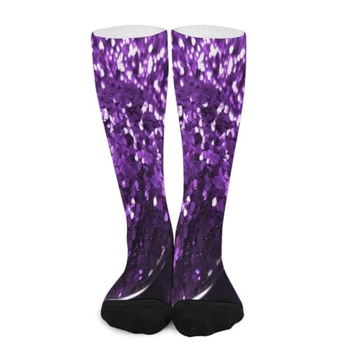 FekiLoot Beautiful Purple Glitter Compression Socks Cozy Soft Support Socks Fashion Breathable Knee High Tube Socks for Adult
