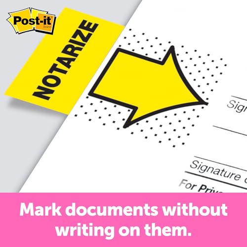 Image of Post-it Message Flags, inchNotarize inch, Yellow, 1-Inch Wide, 50 /Dispenser, 2-Dispensers /Pack | Removable Page Markers to Mark Tax, Real Estate, and Legal Documents