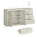 BELLEZE Sideboard Buffet Cabinet, 64.5” Modern Console Table with 3 Drawers and 2 Fluted Doors, Entryway Accent Storage Cabinet, Adjustable Shelves, Dining Room Living Room, White Sand