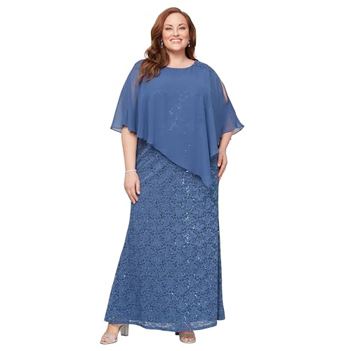 Image of S.L. Fashions Womens Plus Size Long Length Sequin Lace Beaded Capelet Mother of The Bride Dress, Formal Evening Gown