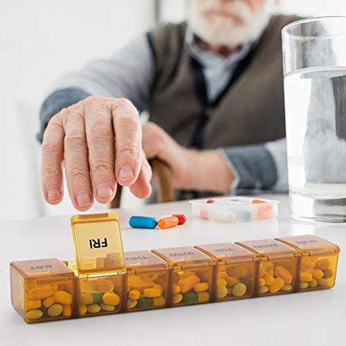 Image of BUG HULL Weekly Pill Organizer Large 2 Packs, Extra Large Travel Pill Organizers, Pill Box 7 Day, Travel Pill Case, Medicine Pill Organizer for Vitamins, Supplements and Medications (Brown+White)