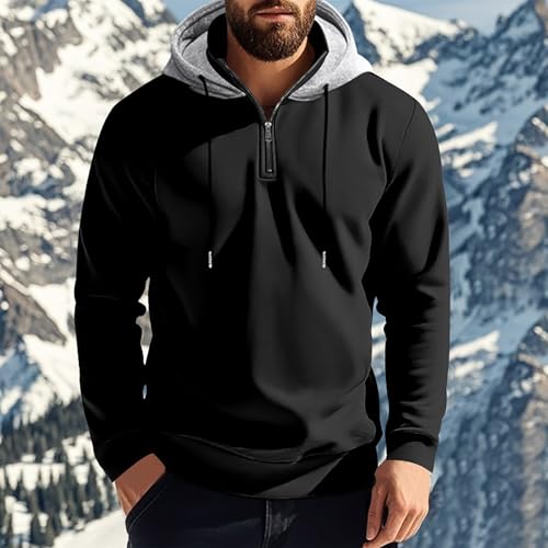 Hoodies for Men 2025 Half Zip Long Sleeve Pullover Casual Oversized Solid Drawstring Hooded Sweatshirt2