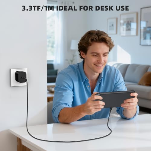 Image of Switch 2 Charger with 3.3FT(1M) Charging Cable - 60W AC Power Adapter Support 4K TV Dock Mode, Power Supply 20V /3A Fast Cord for Switch /OLED /Lite&Steam Deck /Xbox 360 Console - Original Quality(3.3FT)