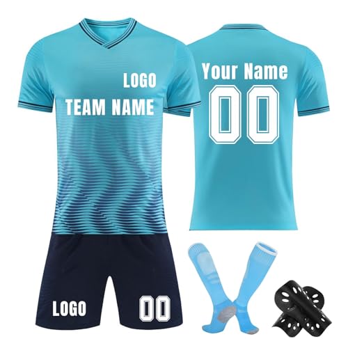 Genérico Camisetas de Futbol Personalizadas, Camiseta Personalizada Hombre Niño Equipacion Futbol Niño Personalizadas con Nombre Número Logotipo del Equipo Conjunto Kit Entrenamiento Futbol Niños