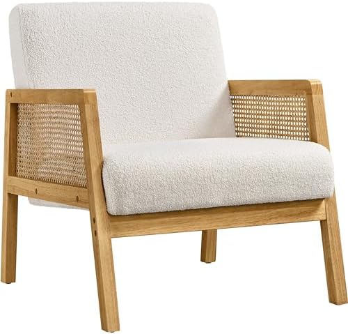 Yaheetech Boucle Fabric Accent Chair, Modern Armchair with Rattan Sides ...