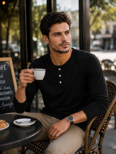 Image of London Hills t Shirt for man | Solid Henley t Shirts for Mens | Casual Wear Tshirt for man | Shirts Men | Tshirt Shirts Men | Full Sleeve t Shirt for Men's | Mens tees | t-Shirts Stylish Everyday Use