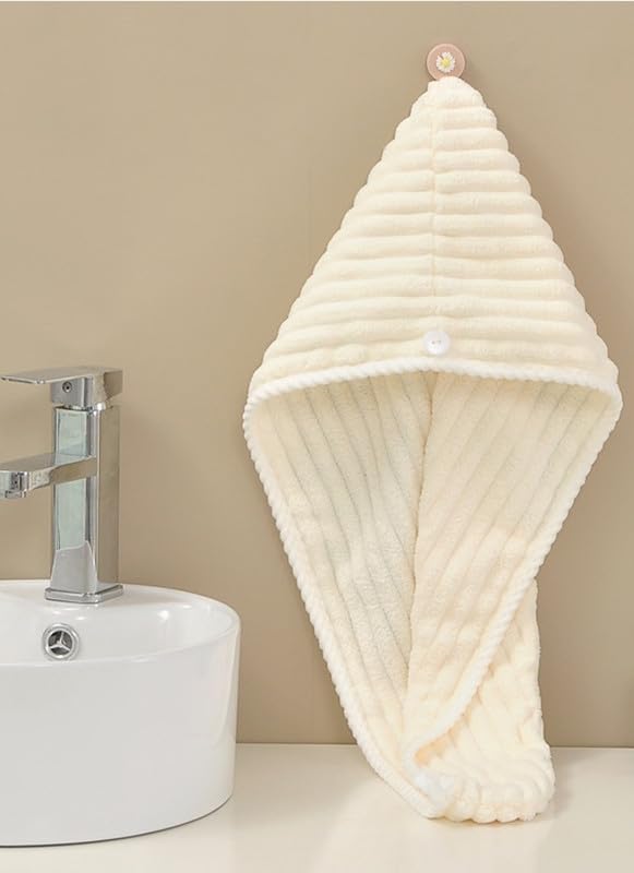 DIVYAM Hair Towel Wrap for Women Microfiber (White Color) Set of 1 | Quick Drying Towel for Hair with Elastic Loop for Tying | Magic Hair Head Towels Wrap for Ladies-image-37