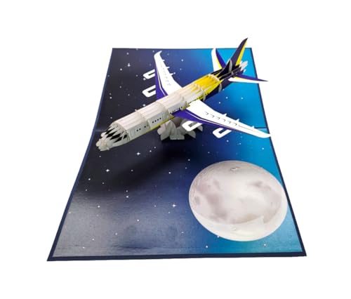 Pop-Up Karte 3D Flugzeug – Handgemachte Klappkarte für Piloten, Flugzeugfans & Reisende – Premium Grußkarte mit Raumschiff-Motiv – Ideal als Geburtstagskarte, Reisegutschein oder Geschenkidee