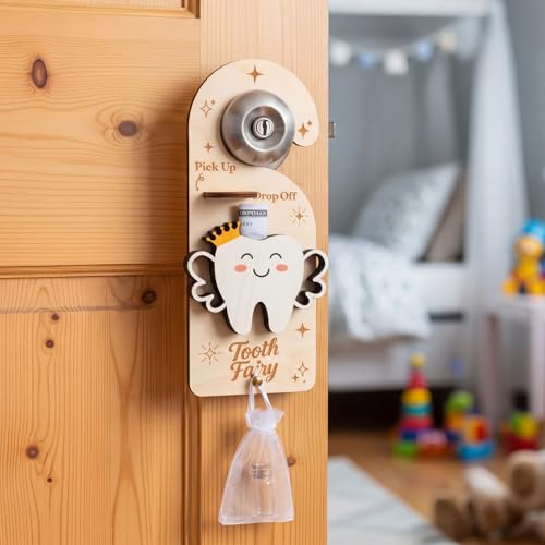 Image of DoubleFill Fairy Tooth Gift Holder Bag Door Hanger Tooth Fairy Kit Stores Lost Teeth Keepsake Box S torage Gifts for Lost Teeth Boy Girls