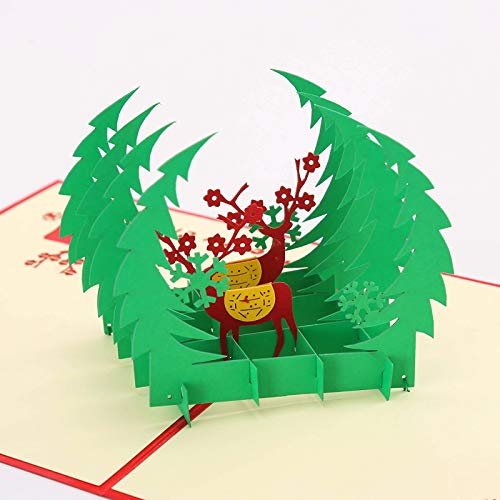 3D Pop up Tarjetas y Sobres/Tarjeta de felicitación desplegable para cumpleaños/Navidad/Año Nuevo/Dia de la madre/aniversario/San Valentín/boda/graduación/gracias(Ciervo doble)