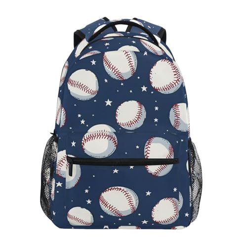 Baseball Star Blue Sport Backpack for School Boys Girls Adults Kids Bookbag Laptop Bag 18L