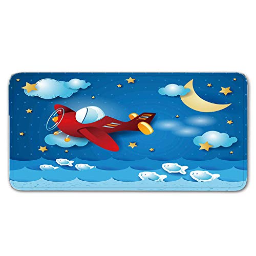FAIEK Alfombras De Pasillo Nave Espacial Largas Moquetas Largo Entrada Felpudos Patrón 3D Anti-desvanecimiento Anti-Sucio Aplicar para Ventana De Bahia Dormitorio Sala Lavable Cortable 50x80cm