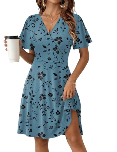 Image of Zeagoo Womens Summer Dresses Wrap V Neck Dress Floral A-Line Ruffle Sleeve Casual Sundress with Pockets 2026