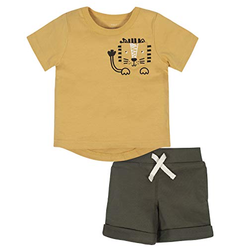 GERBER Baby Boys 2-Piece Tee and Short Set, Gold Lion, Newborn