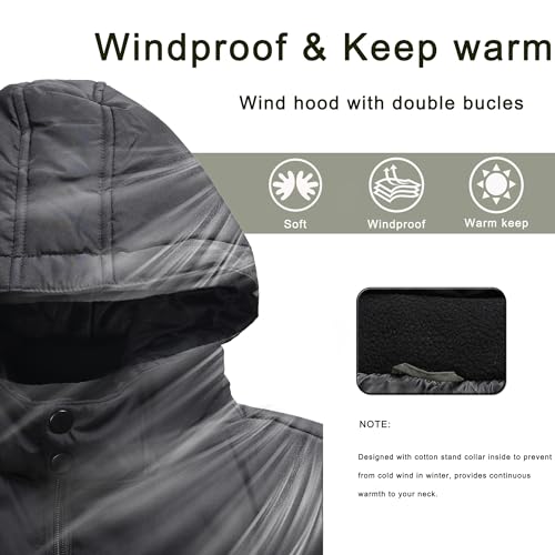 Image of Men's Hooded Puffer Jacket Down Alternative Lightweight Warm Coat Stand Collar Winter Insulated Quilted Coat