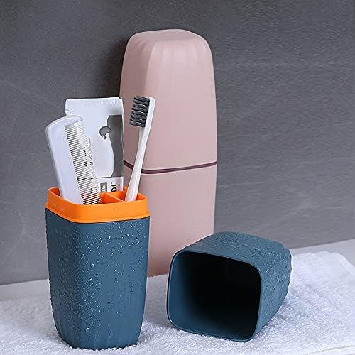 2PCS Travel Toothbrush Cup, Portable Dust-proof Wash Cup Holder, 2 Colors Toothbrush and Toothpaste Holder Organizer for Travel Camping Bathroom School Outdoor (Blue and Pink)