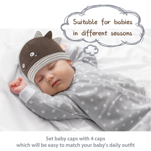 Dokma Organic Cotton Toddler Hat Set 4 With Cute Dinosaur Design For Baby Boy, Baby Girl 0-6 Months #TOP6