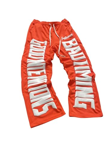 Men's Baggy Sweatpants Letter Graphic Drawstring Wide Leg Casual Workout Street Sweat Pants