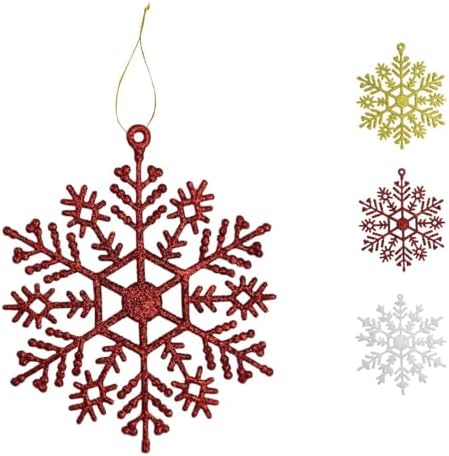 Flocos De Neve Vermelho 10 Pendentes Grande C/Glitter Decoração E...