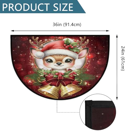 Image of cfpolar Christmas Deer Bells Holly Half Round Door Mat Outdoor Entrance Large 24 inchx36 inch Half Circle Welcome Entrance Way Mat Semi Circular Front Door Mat Area Rug for Garage, Patio, High Traffic Areas