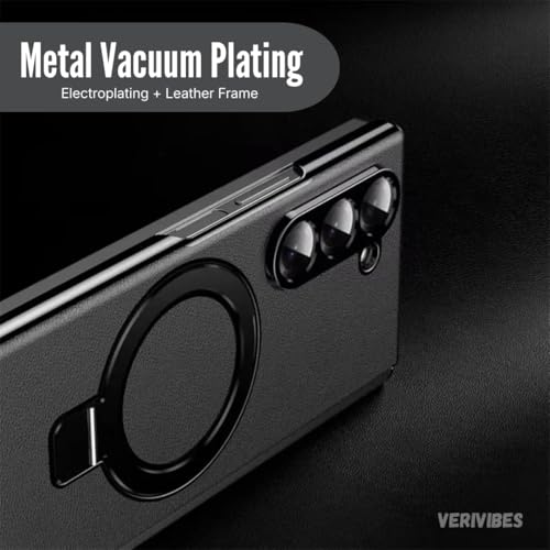 Image of Premium Leather Texture Case Compatible with Samsung Galaxy Z Fold 6 | Magnetic Ring Kickstand | 360 Hinge Protection | Slim Shockproof Back Cover - Black