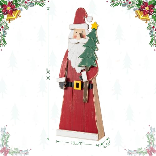 Image of Glitzhome 30 inchH Christmas Chunky Wood Santa Porch Sign,Standing Santa Porch Decor,Rustic Merry Christmas Welcome Sign for Holiday Party Outdoor Indoor Xmas Decorations