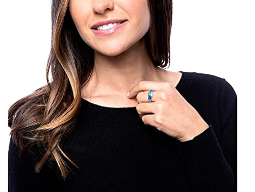 Beaux Bijoux Sterling Silver Created Opal Ring For Women | Simulated Blue Opal Gemstone Band Ring | Fine Stackable Silver Band Ring Band #TOP3