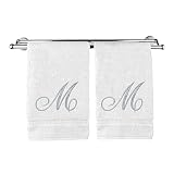 Monogrammed Hand Towel, Personalized Gift, 16 x 30 Inches - Set of 2 - Silver Embroidered Towel - Ex
