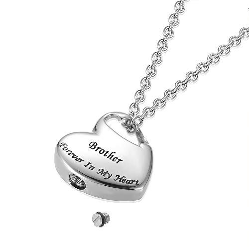 Cremation Urn Necklace for Ashes Urn Jewelry,Forever in My Heart Carved Stainless Steel Keepsake Waterproof Memorial Pendant for mom & dad with Filling Kit…3
